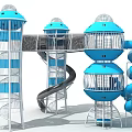 Fun Interactive Modern Playground Equipment with Blue Towers Slides and Net Structures 3d model