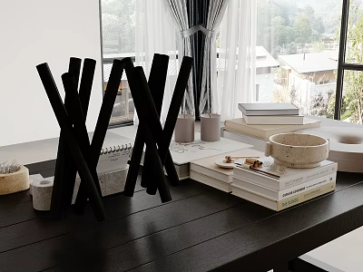 Black Cross Structure Inflatable Model On Table With Books Cups And Window View 3d model