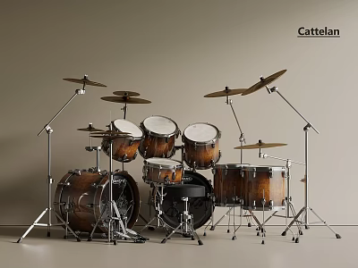 Cattelan Full Size Professional Drum Set With Drums Cymbals And Metal Hardware 3d model