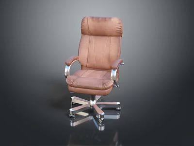 Brown Leather Office Chair With High Back Silver Arms And Five-Point Caster Base 3d model