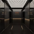 Luxurious Dark Elevator Interior With Decorative Ceiling And Branding 3d model