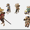 Women Wearing Straw Hats Engaged in Traditional Farming Activities with Tools and Baskets