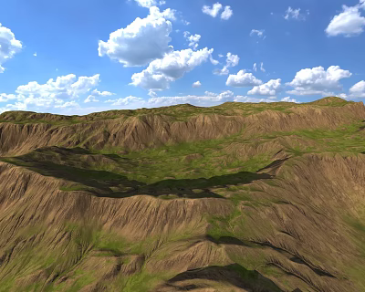 Breathtaking Scenic Landscape With Rolling Hills Green Grass And Blue Sky White Clouds 3d model