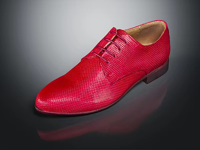 Stylish Red Lace Up Leather Shoes With Textured Surface And Dark Sole For Daily Wear 3d model