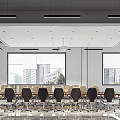 Modern Conference Room Interior With Large Meeting Table Ergonomic Chairs And Floor To Ceiling Windows