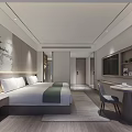 Modern Hotel Guest Room With Twin Beds Window City View And Desk Chair