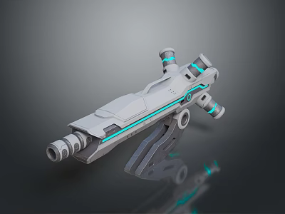 Futuristic Sci Fi Energy Weapon With Blue Neon Lights Silver Gray Body And Scope 3d model