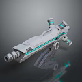 Futuristic Sci Fi Energy Weapon With Blue Neon Lights Silver Gray Body And Scope