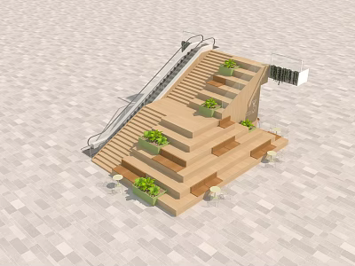Garden Landscape Design Featuring Wooden Staircase Green Plants And Outdoor Seating 3d model