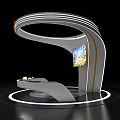 Modern Curved Exhibition Booth With Digital Screen Colorful Orbs And LED Light Ring