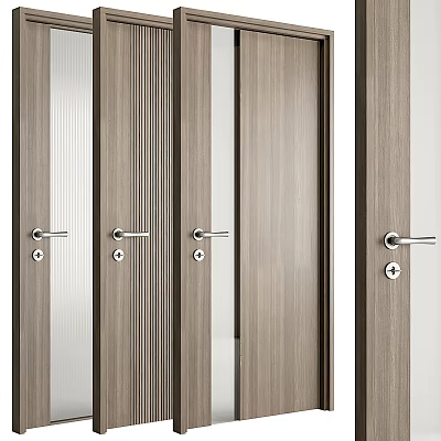 Modern Hinged Doors In Various Wood Grain Styles With Metal Handles Design 3d model