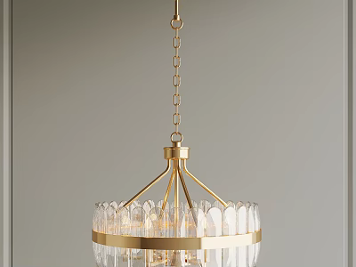 Elegant Chandelier with Gold Frame Clear Glass and Chain Hanging in Modern Interior 3d model