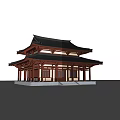 Ancient Chinese Architecture With Two Story Structure And Overhanging Eaves Black Tiled Roof Red Pillars