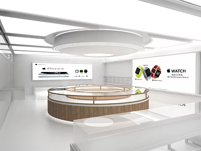 Modern Watch Showroom Interior With Circular Display Counter And Product Screens 3d model