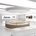 Modern Watch Showroom Interior With Circular Display Counter And Product Screens