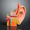 Human Ear Anatomical Structure Detailed Model With Inner Middle Outer Parts And Colorful Sections