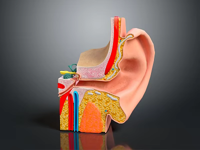 Human Ear Anatomical Structure Detailed Model With Inner Middle Outer Parts And Colorful Sections 3d model