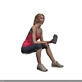 Fit Woman Doing Squats With Dumbbell In Gray Studio Background 3d model