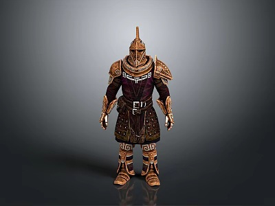 Man In Ornate Gold And Brown Armor Standing In Full Pose 3d model