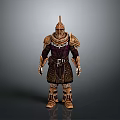 Man In Ornate Gold And Brown Armor Standing In Full Pose