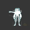 Futuristic Mechanical Humanoid Sculpture with Red Black Components and Weapon Like Back Equipment
