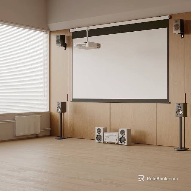 Home Theater Setup With Projector Screen And Speakers 3d model 