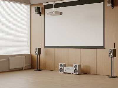 Home Theater Setup With Projector Screen And Speakers 3d model