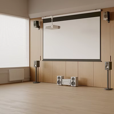 Home Theater Setup With Projector Screen And Speakers 3d model