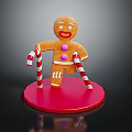 Festive Gingerbread Man With Purple Buttons And Candy Canes On Red Base 3d model