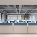 Modern Public Office Space With Work Cubicles Computers And Bright Lighting 3d model