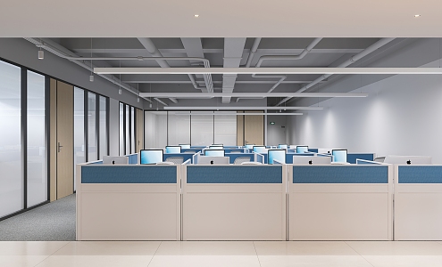 Modern Public Office Area Public Open Office Area Card Seat Office Chair Frosted Glass Partition Long Chandelier Open Area 3d model