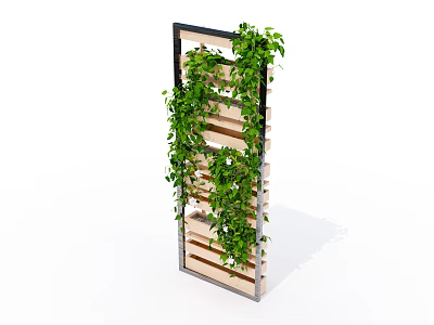 Vertical Wooden Garden Shelf With Green Hanging Plants And Layers 3d model