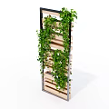 Vertical Wooden Garden Shelf With Green Hanging Plants And Layers