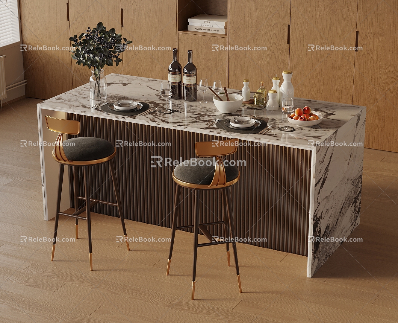 Bar Table and Chair Combination Bar Bar Chair Island Table 3d model