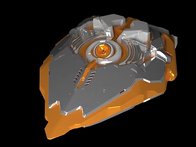 Futuristic Sci Fi Mechanical Device 3D Model With Orange Gray Body And Glowing Core 3d model