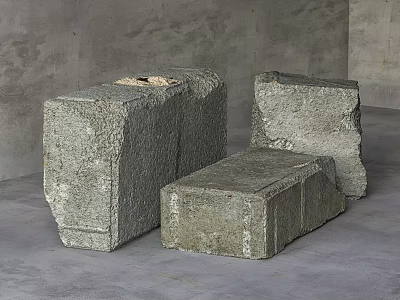 Modern Gray Stone Coffee Table With Different Shaped Blocks In Minimalist Room 3d model