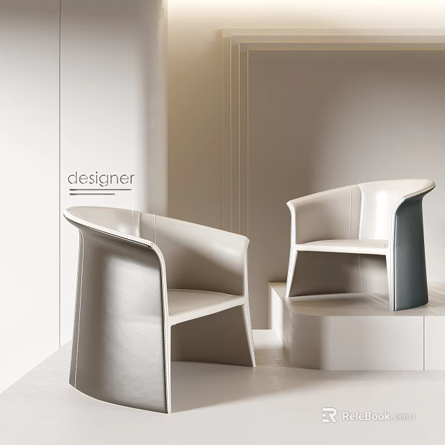 Modern Designer Leisure Chairs Featuring Light Leather And Curved Minimalist Design 3d model 