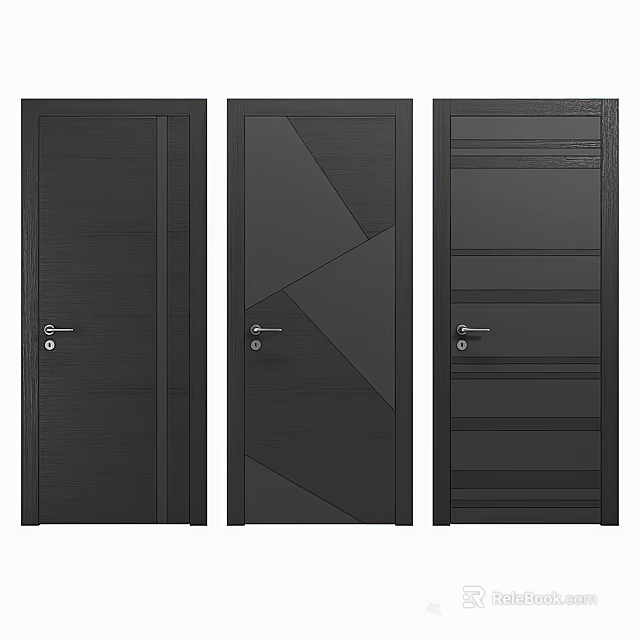 Modern Black Hinged Doors Featuring Different Geometric And Striped Design Patterns 3d model