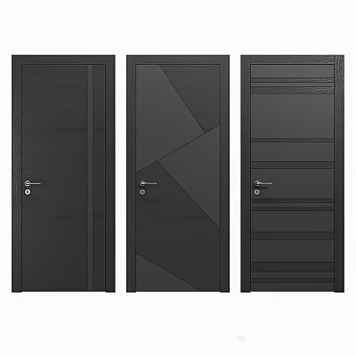 Modern Black Hinged Doors Featuring Different Geometric And Striped Design Patterns 3d model