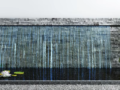 Tranquil Water Feature Wall With Flowing Curtain Stone Backdrop Lotus Lily Pad On Water Surface 3d model