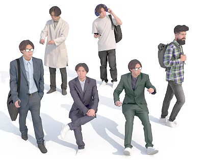 Men In Different Attires Including Suits Lab Coats And Casual Wear With Various Poses 3d model