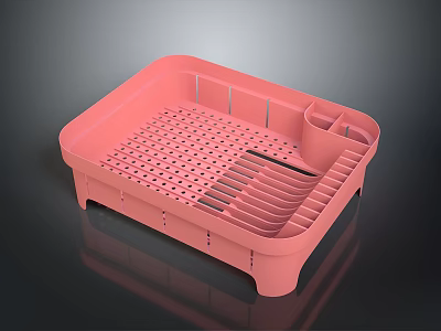 Pink Plastic Dish Drying Rack With Divided Sections For Kitchen Utensils 3d model