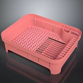 Pink Plastic Dish Drying Rack With Divided Sections For Kitchen Utensils 3d model