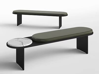 Modern Sofa Bench With Black Metal Frame Green Cushioned Seat And Marble Table Top 3d model