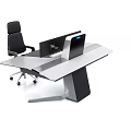 Modern Office Desk With Dual Computer Monitors Ergonomic Chair And Spacious Workstation