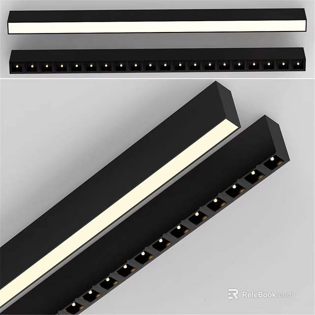 Black Linear Downlights And Spotlights With Multiple LED Bulbs And Strip Design 3d model 