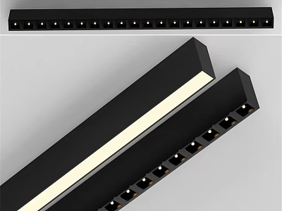 Black Linear Downlights And Spotlights With Multiple LED Bulbs And Strip Design 3d model