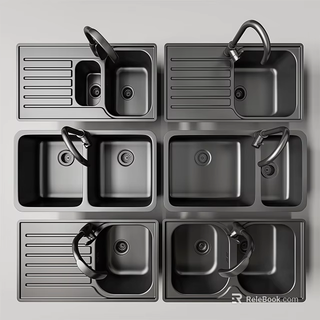Stainless Steel Kitchen Sinks With Double Bowl Drainer And Faucet In Various Designs 3d model 
