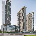 Modern High Rise Residential Apartment Buildings With Glass Facades And Green Areas