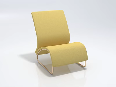 Yellow Accent Chair with Curved Backrest and Metal Frame Modern Living Room Design 3d model